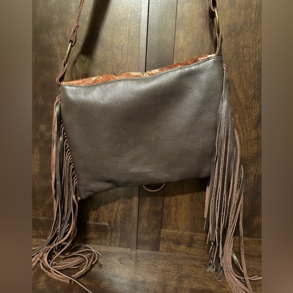 LV Leather Fringe Boho Cow Shoulder Bag Purse - Picture 2 of 4